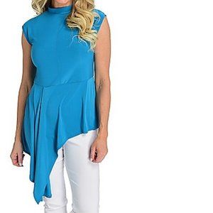 Kate & Mallory® Stretch Knit Mock Neck Asymmetrical Top - L - Turquoise